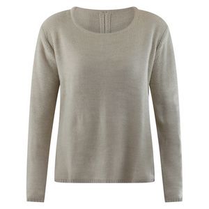 Beige Classic Knit Sweater With Chiffon Zippered Back